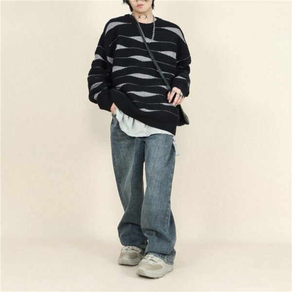 Custom Irregular Stripe Crewneck Knit Sweater - Style BCE0C4 - product detail view 4 Custom Irregular Stripe Crewneck Knit Sweater - Style BCE0C4 - product detail view 4