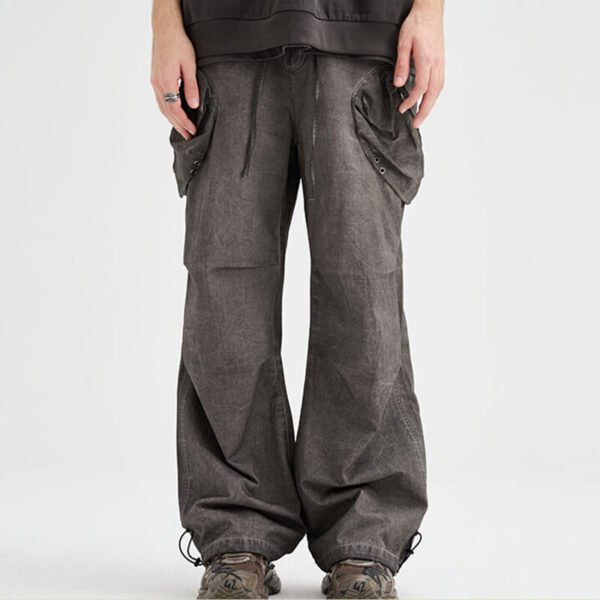 Men's irregular washed drawcord cargo pants with utility pockets