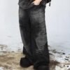 Custom Vintage-Wash Jeans with Panel Print Registration - Style E12F19 Vintage wash wide leg jeans with panel print