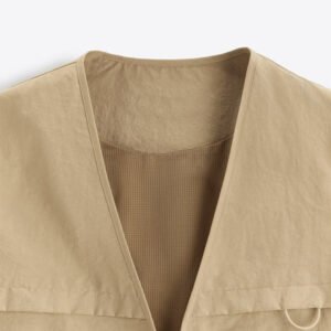 Khaki utility cargo vest with mesh lining
