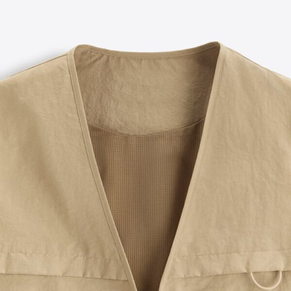 Custom Khaki Utility Cargo Vest - Style F77AE8 Khaki utility cargo vest with mesh lining