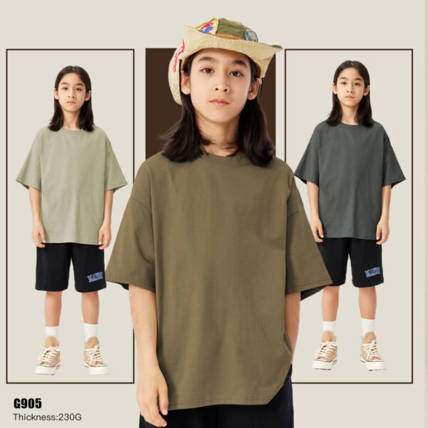 Kids wearing custom quick-dry t-shirts in various colors.