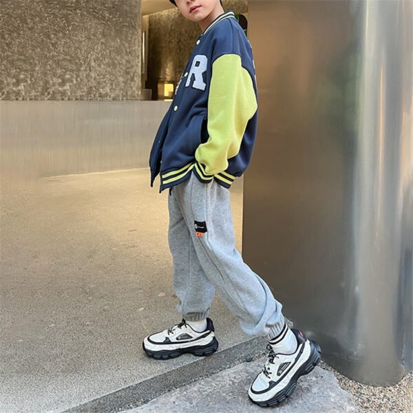 Custom Kids Color-Block Varsity Jacket - Style 0E2500 - product detail view 2