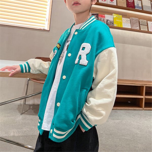 Custom Kids Color-Block Varsity Jacket - Style 0E2500 - product detail view 3