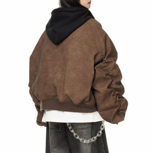 Custom Vintage-Washed Layered Hood PU Jacket MY8011 - Style 211924 - product detail view 3 Custom Vintage-Washed Layered Hood PU Jacket MY8011 - Style 211924 - product detail view 3