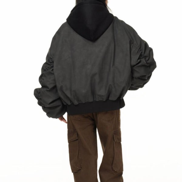 Custom Vintage-Washed Layered Hood PU Jacket MY8011 - Style 211924 - product detail view 7 Custom Vintage-Washed Layered Hood PU Jacket MY8011 - Style 211924 - product detail view 7