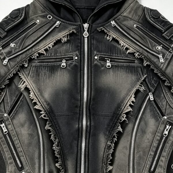 Custom Washed Layered Multi-Zip Cropped Hoodie - Style FF9CA9 - product detail view 2