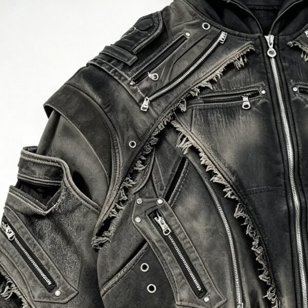 Custom Washed Layered Multi-Zip Cropped Hoodie - Style FF9CA9 - product detail view 3