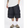 Custom Layered Panel Cargo Shorts - Style 622956 Black layered panel cargo shorts with multiple pockets