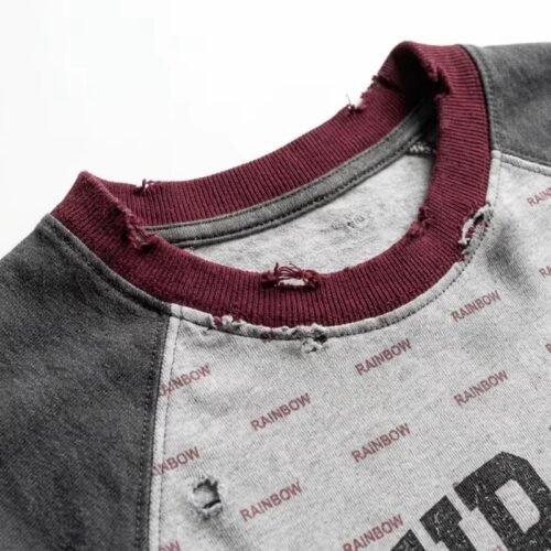 Custom Distressed Layered Raglan Cropped T-Shirt - Style 4A6F98 Custom Distressed Layered Raglan Cropped T-Shirt - Style 4A6F98