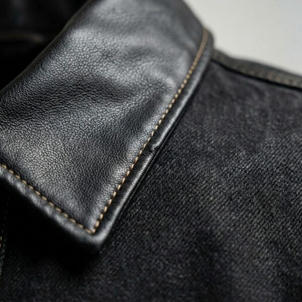 Custom Leather Collar Canvas Utility Jacket - Style 5E2A9B - product detail view 9 Custom Leather Collar Canvas Utility Jacket - Style 5E2A9B - product detail view 9