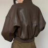 Custom Brown Leather-Look Bomber Jacket - Style A6DBDC - product detail view 3 Custom Brown Leather-Look Bomber Jacket - Style A6DBDC - product detail view 3
