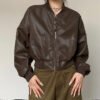 Custom Brown Leather-Look Bomber Jacket - Style A6DBDC - product detail view 5 Custom Brown Leather-Look Bomber Jacket - Style A6DBDC - product detail view 5