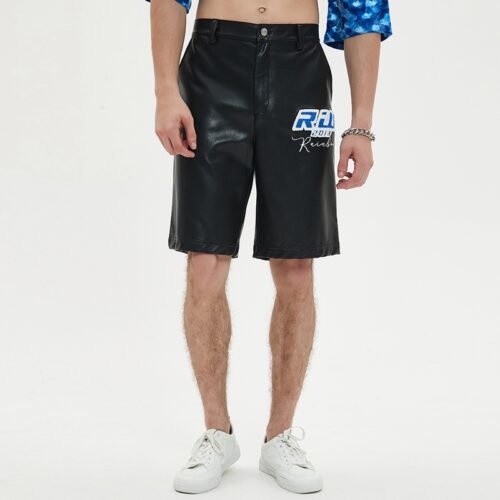 Custom Embroidered Patch Leather-Look Streetwear Shorts - Style 1A7797 Custom Embroidered Patch Leather-Look Streetwear Shorts - Style 1A7797