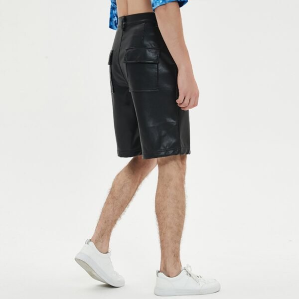 Custom Embroidered Patch Leather-Look Streetwear Shorts - Style 1A7797 - product detail view 3 Custom Embroidered Patch Leather-Look Streetwear Shorts - Style 1A7797 - product detail view 3