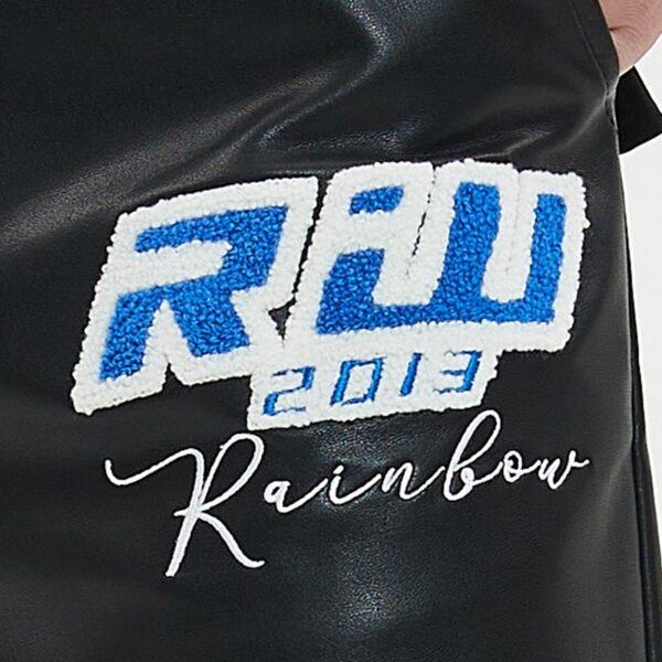 Custom Embroidered Patch Leather-Look Streetwear Shorts - Style 1A7797 - product detail view 4 Custom Embroidered Patch Leather-Look Streetwear Shorts - Style 1A7797 - product detail view 4