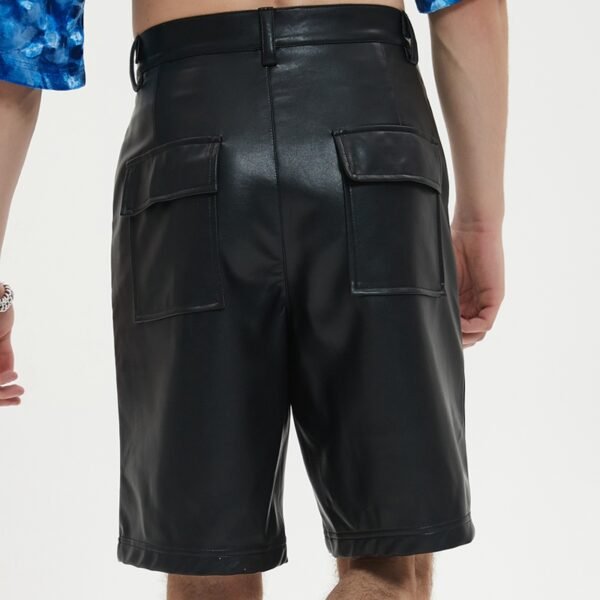 Custom Embroidered Patch Leather-Look Streetwear Shorts - Style 1A7797 - product detail view 5 Custom Embroidered Patch Leather-Look Streetwear Shorts - Style 1A7797 - product detail view 5