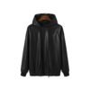 Custom Black Leather-Look Pullover Hoodie | 97B3 - Style 97B361 Black faux leather pullover hoodie with drawcord hood
