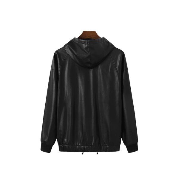 Custom Black Leather-Look Pullover Hoodie | 97B3 - Style 97B361 - product detail view 4 Custom Black Leather-Look Pullover Hoodie | 97B3 - Style 97B361 - product detail view 4