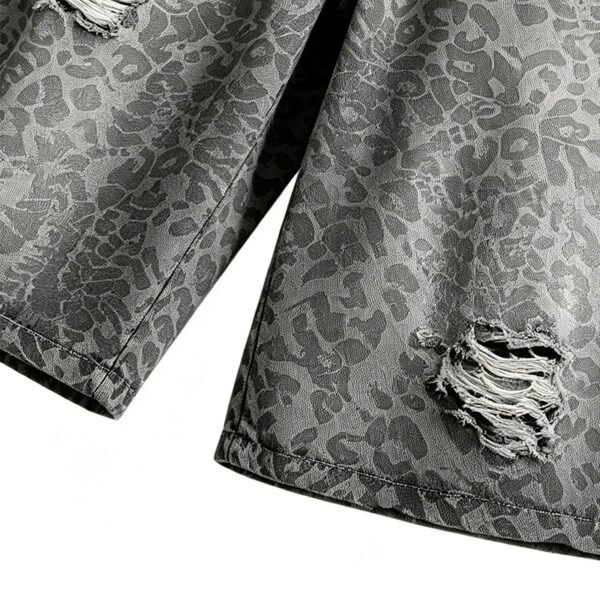 Custom Leopard Distressed Cropped Denim Jeans - Style 304A27 - product detail view 4 Custom Leopard Distressed Cropped Denim Jeans - Style 304A27 - product detail view 4