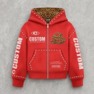 Custom Leopard Lined Rivet Zip Hoodie - Style D6F778