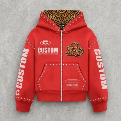 Custom Leopard Lined Rivet Zip Hoodie - Style D6F778 Custom Leopard Lined Rivet Zip Hoodie - Style D6F778
