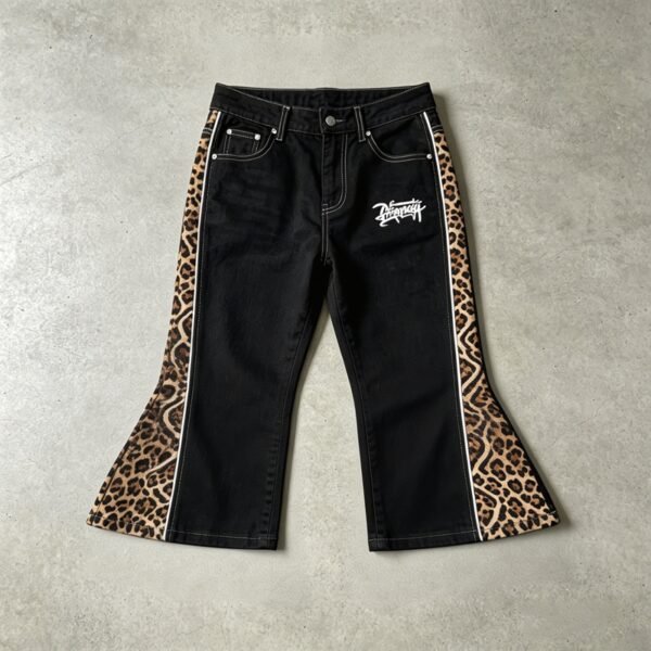 Custom Leopard Panel Flare Capri Jeans - Style 732CE2 Custom Leopard Panel Flare Capri Jeans - Style 732CE2