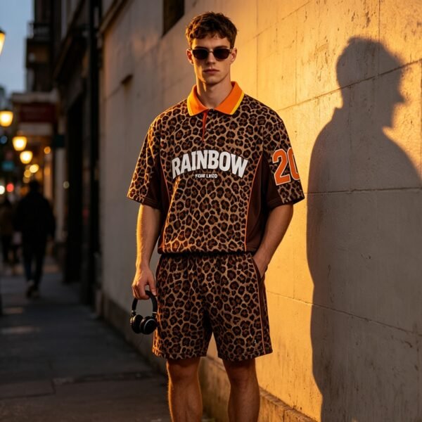 Custom Leopard Print Polo Streetwear Set - Style 24CE7E