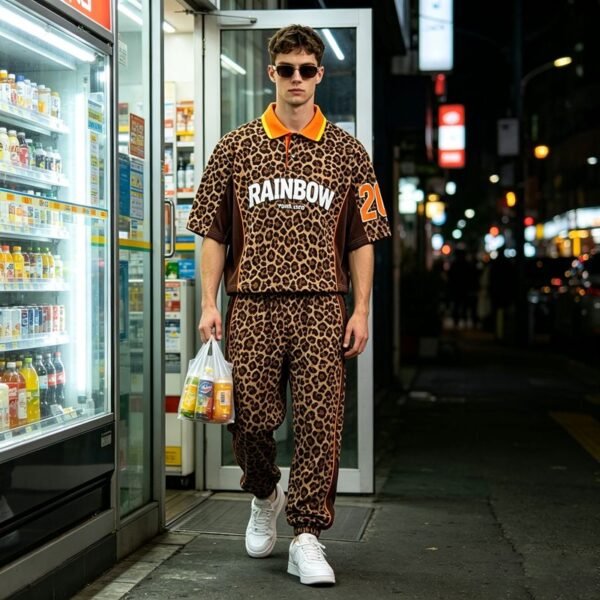 Custom Leopard Print Polo Streetwear Set - Style 24CE7E - product detail view 2