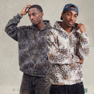 Custom Leopard Print Boxy Zip Hoodie 27606 - Style A157C0