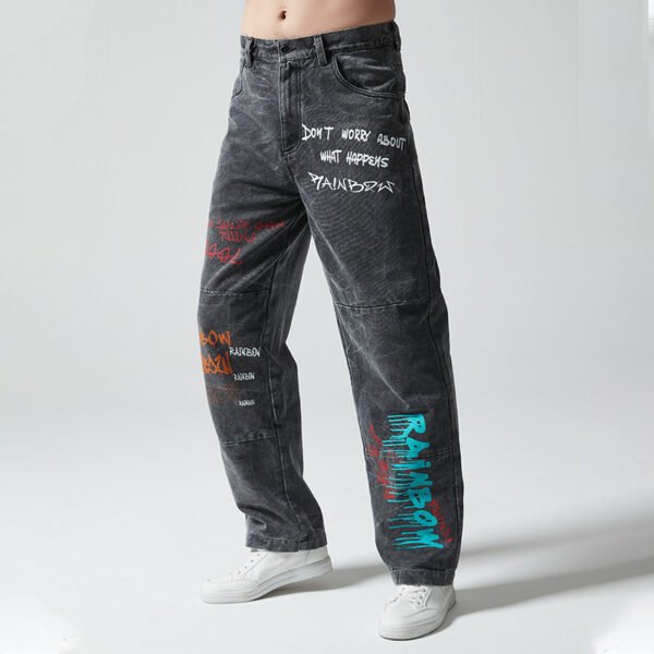 Custom Vintage Washed Letter Print Denim Jeans - Style B52FDD - product detail view 5