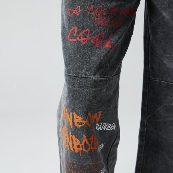Custom Vintage Washed Letter Print Denim Jeans - Style B52FDD - product detail view 7
