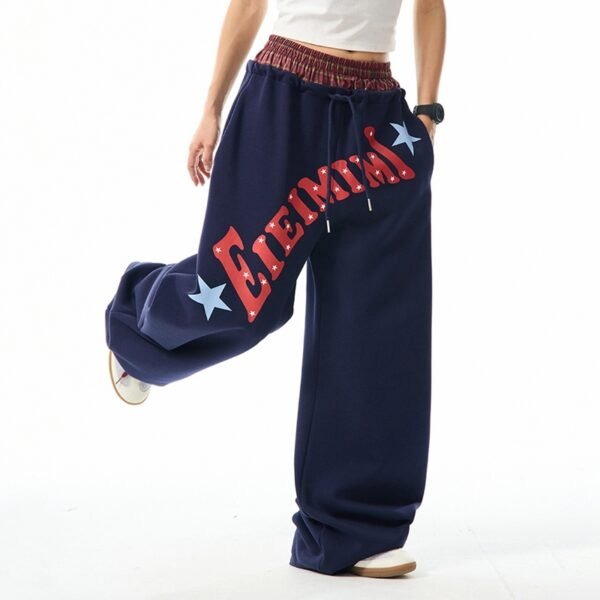 Custom Vintage Letter Print Wide-Leg Sweatpants - Style 1D6BFA Custom Vintage Letter Print Wide-Leg Sweatpants - Style 1D6BFA