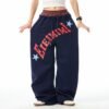 Custom Vintage Letter Print Wide-Leg Sweatpants - Style 1D6BFA - product detail view 3 Custom Vintage Letter Print Wide-Leg Sweatpants - Style 1D6BFA - product detail view 3