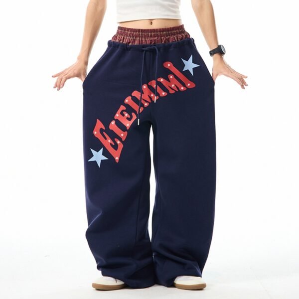 Custom Vintage Letter Print Wide-Leg Sweatpants - Style 1D6BFA - product detail view 3 Custom Vintage Letter Print Wide-Leg Sweatpants - Style 1D6BFA - product detail view 3