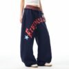 Custom Vintage Letter Print Wide-Leg Sweatpants - Style 1D6BFA - product detail view 4 Custom Vintage Letter Print Wide-Leg Sweatpants - Style 1D6BFA - product detail view 4