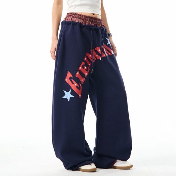 Custom Vintage Letter Print Wide-Leg Sweatpants - Style 1D6BFA - product detail view 4 Custom Vintage Letter Print Wide-Leg Sweatpants - Style 1D6BFA - product detail view 4