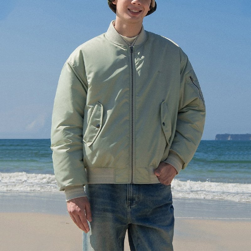 Light green pilot jacket with rib-bound collar and cuffs