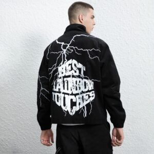 Custom Men's Lightning Back Stand Collar Corduroy Jacket | VW-9A48684B - Style 9A4868