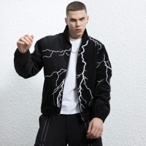 Custom Lightning Embroidered Corduroy Zip Jacket - Style CD7FBE