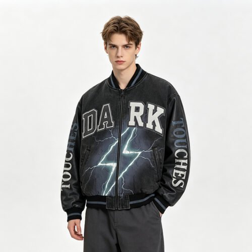 Custom Lightning Graphic Varsity Bomber Jacket 710-18 - Style ACD6A4 Custom Lightning Graphic Varsity Bomber Jacket 710-18 - Style ACD6A4