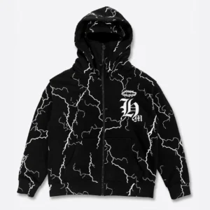 Custom Lightning Print Zip Hoodie - Style 4D5A1F