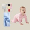 Custom Lightweight Long-Sleeve Baby Romper - Style C29311 Baby crawling in a pink long-sleeve romper with fabric swatch