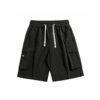 Black men's lightweight cargo shorts with elastic waist and drawstring.