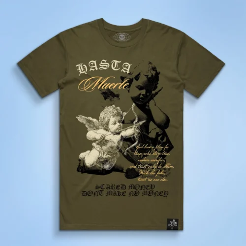 Custom Olive Graphic Tee With Shell-to-Lining Balance - Style 50B017