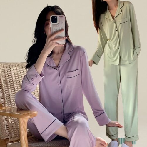 Unisex modal long-sleeve pajama sets in multiple colors
