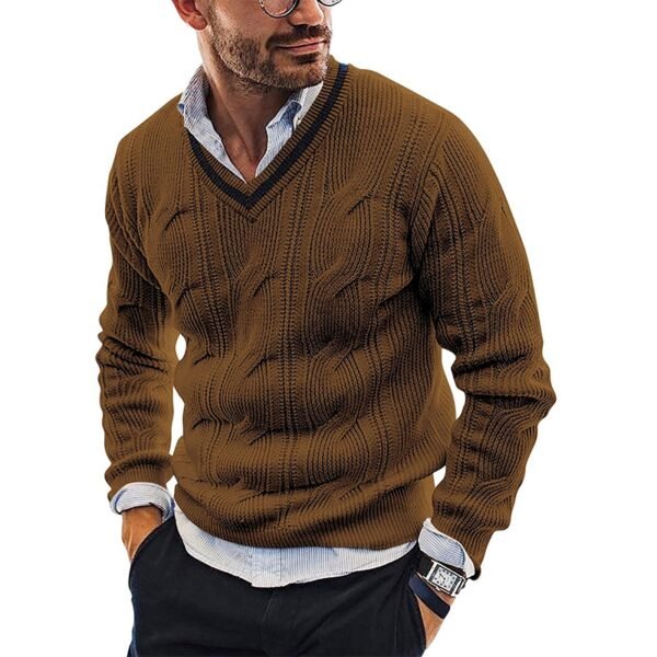 Custom Men's Cable Knit V-Neck Sweater - Style 9B54FE - product detail view 4 Custom Men's Cable Knit V-Neck Sweater - Style 9B54FE - product detail view 4