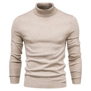 Beige men's fine-gauge turtleneck sweater