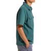 Custom Men's Short-Sleeve Zip Utility Shirt - Style 9DDE6E Teal short-sleeve woven utility shirt with chest pockets