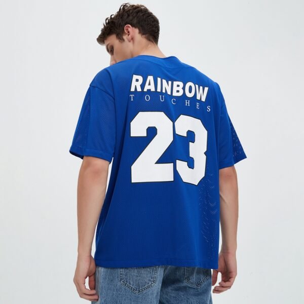Custom Blue Mesh Applique Number Jersey - Style DEEB42